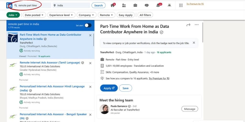 LinkedIn - Remote Part Time jobs